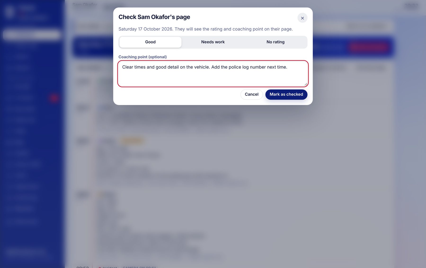 Rating a page and adding a coaching point