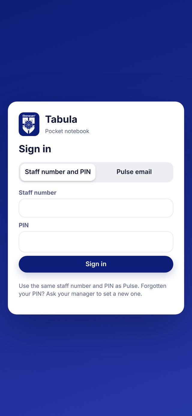 Sign in with staff number and PIN